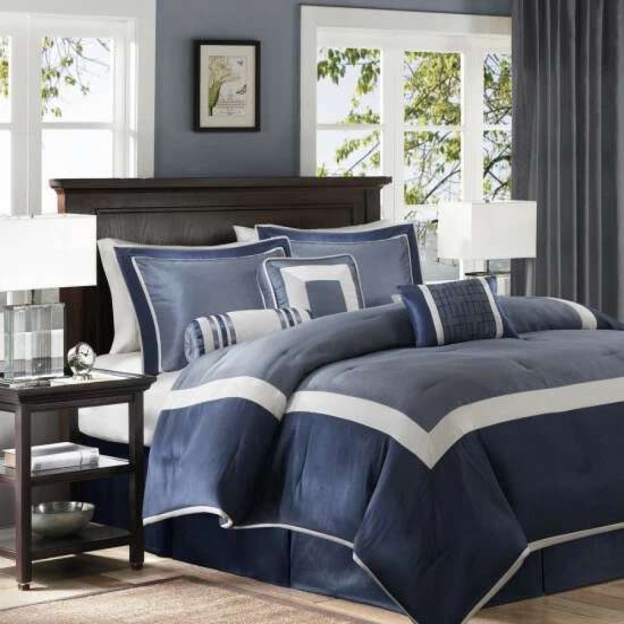 Wholesale Brand New Madison Park Abigail Navy Solid Pieced 7 Piece Comforter Set