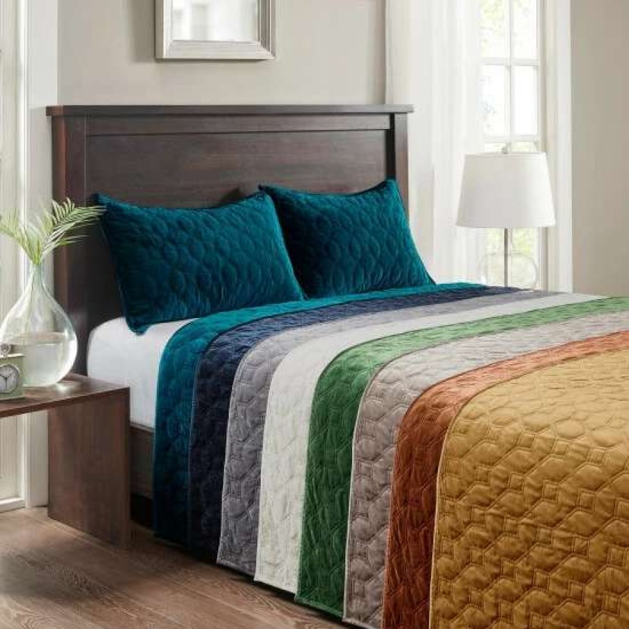 Online Cheap Madison Park Emery Velvet 3 Piece Coverlet Set