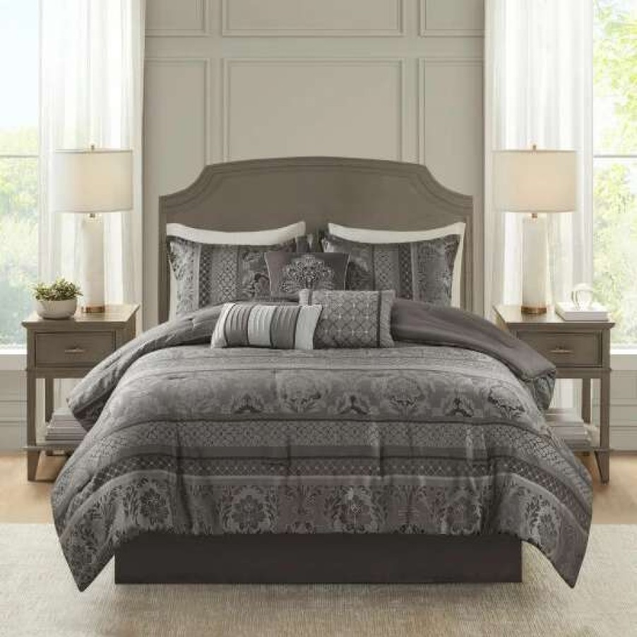 Wholesale Cheapest Madison Park Venetian Grey Jacquard 7-Piece Comforter Set