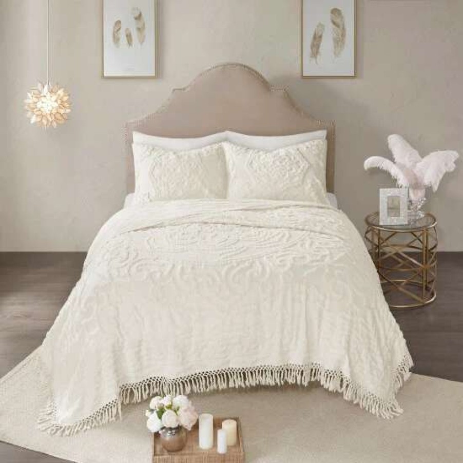 Online Outlet Madison Park Virginia Cotton Chenille Medallion Fringe Coverlet Set