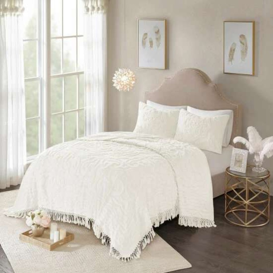 Online Outlet Madison Park Virginia Cotton Chenille Medallion Fringe Coverlet Set