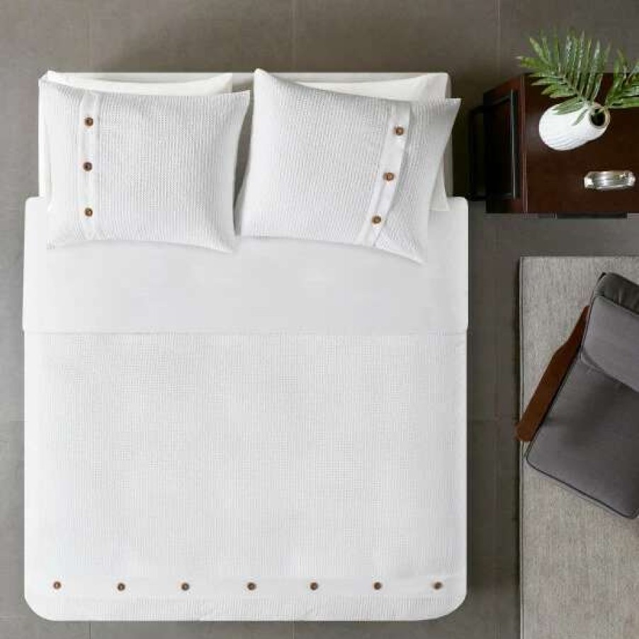 Best Budget Madison Park Rianon White Cotton Waffle Weave Duvet Cover Set