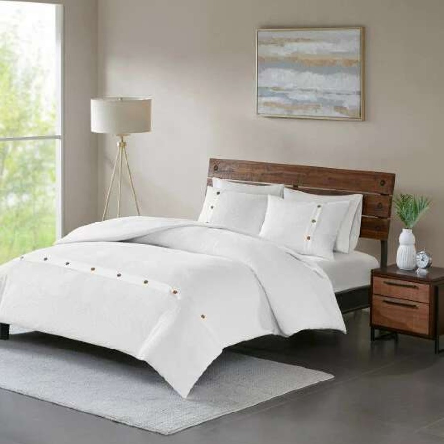 Best Budget Madison Park Rianon White Cotton Waffle Weave Duvet Cover Set