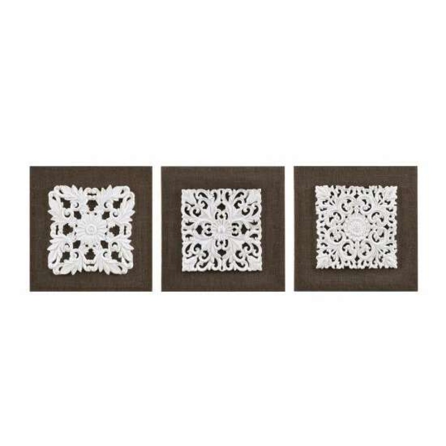 Hot Promo Madison Park White Mandala Trinity White/ Brown 3D Embellished Linen Canvas 3 Piece Wall Art