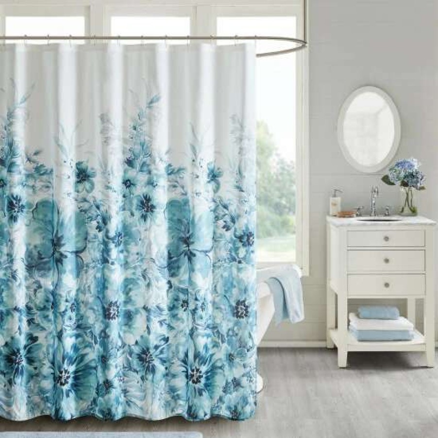 Online Discount Madison Park Adella Floral Cotton Printed Shower Curtain 2 Color Option