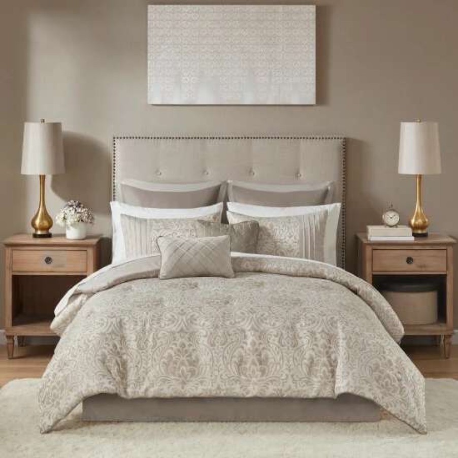 Online New Madison Park Maisie Khaki 12 Piece Jacquard Complete Bed Set