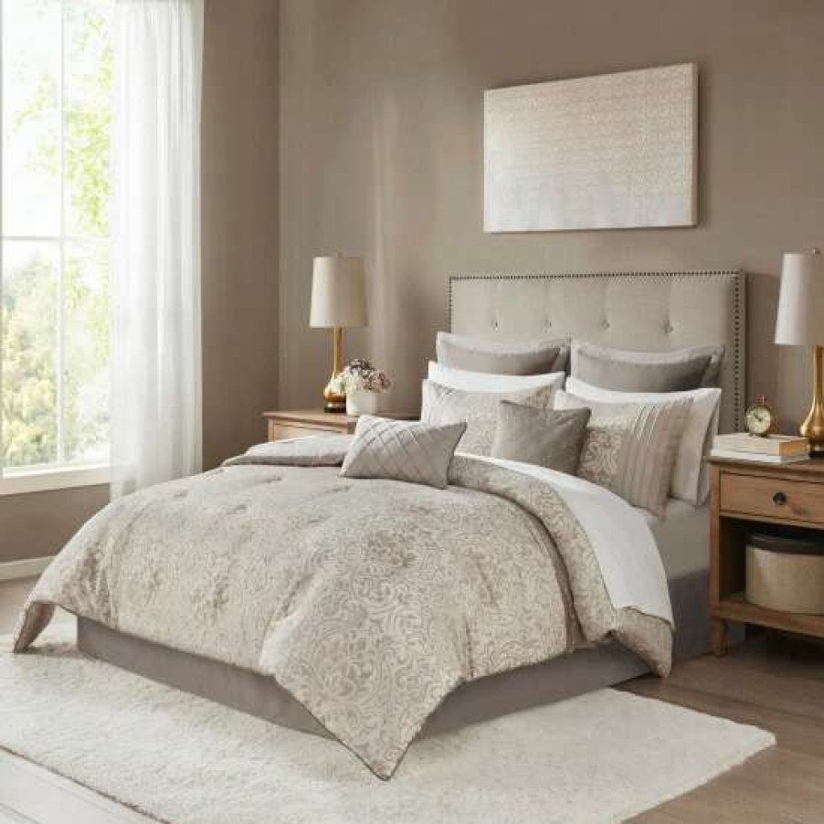 Online New Madison Park Maisie Khaki 12 Piece Jacquard Complete Bed Set