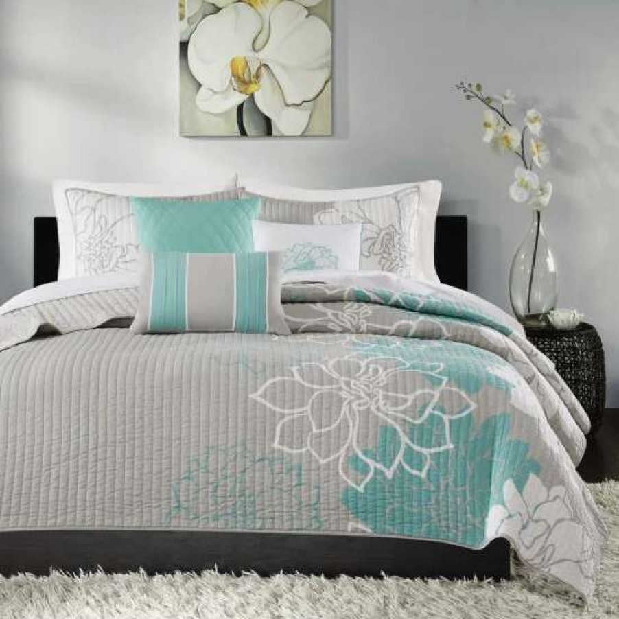 Hot Best Pirce Madison Park Brianna Aqua Quilted Coverlet Set