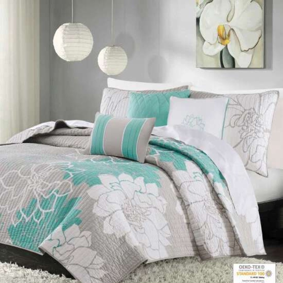 Hot Best Pirce Madison Park Brianna Aqua Quilted Coverlet Set