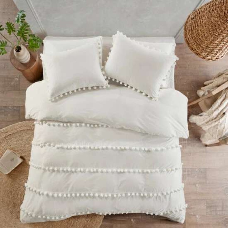 Wholesale Flash Sale Madison Park Tracie Pom Pom Cotton Duvet Cover Set Ivory