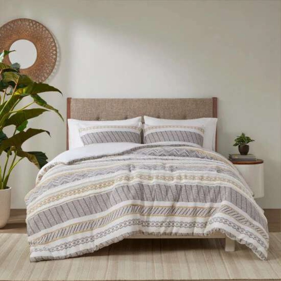 Best Flash Sale Madison Park Aella Yellow/ Charcoal Cotton Printed Duvet Cover Set