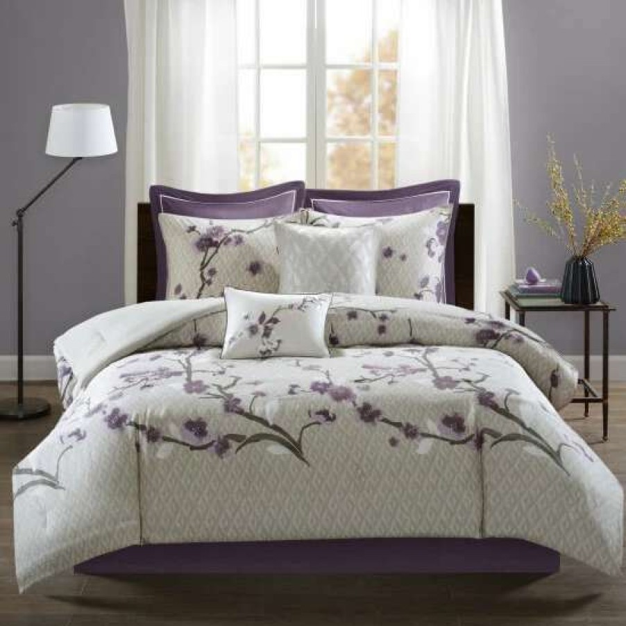 Clearance Cheapest Madison Park Isabella Grey And Purple 8 Piece Cotton Comforter Set