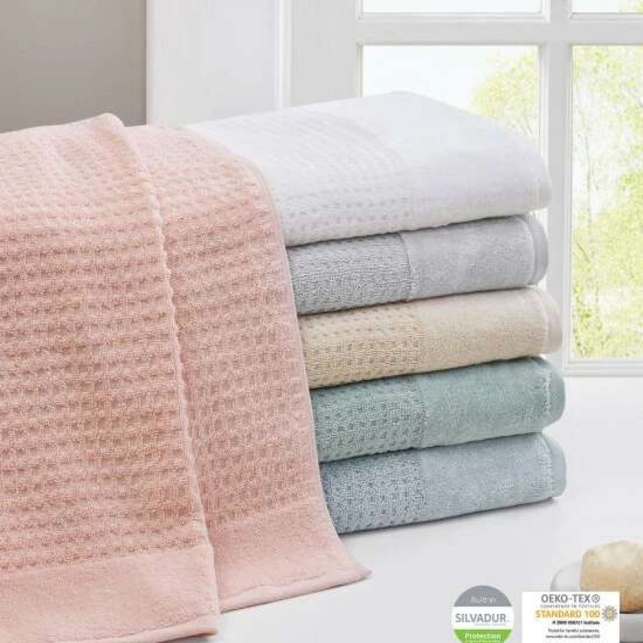 Best Outlet Madison Park Spa Waffle Cotton Waffle Jacquard Antimicrobial Bath Towel 6 Piece Set