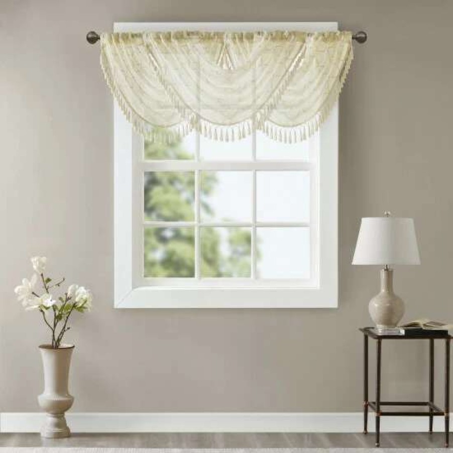 Wholesale Promo Madison Park Iris Diamond Sheer Embroidered Waterfall Rod Pocket Valance 38 X 46 /Grey