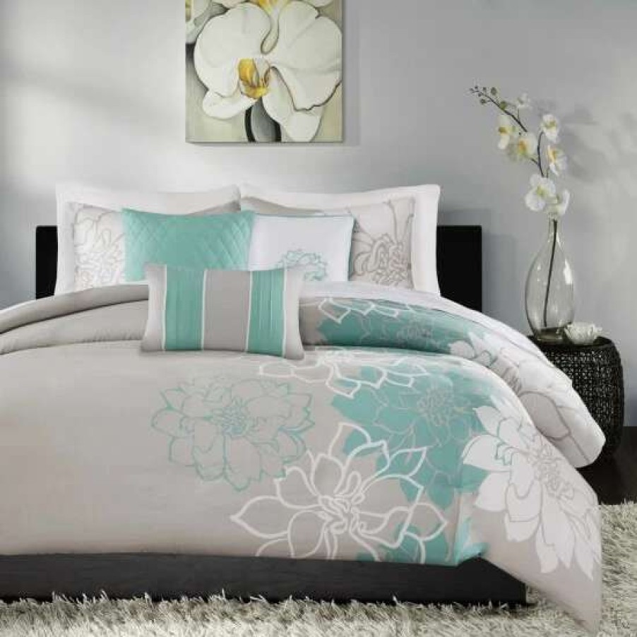 Best New Madison Park Brianna Aqua Cotton Duvet Cover Set