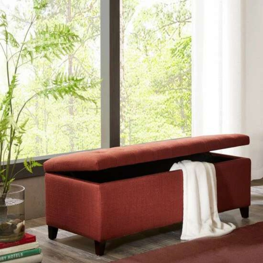 Clearance Flash Sale Madison Park Sasha Rust Red Tufted Top Storage Bench