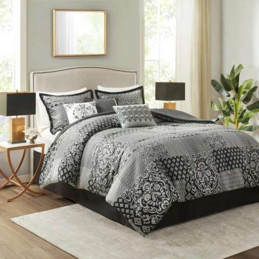 Wholesale Best Reviews Of Madison Park Paxton 7 Piece Jacquard Comforter Set Black