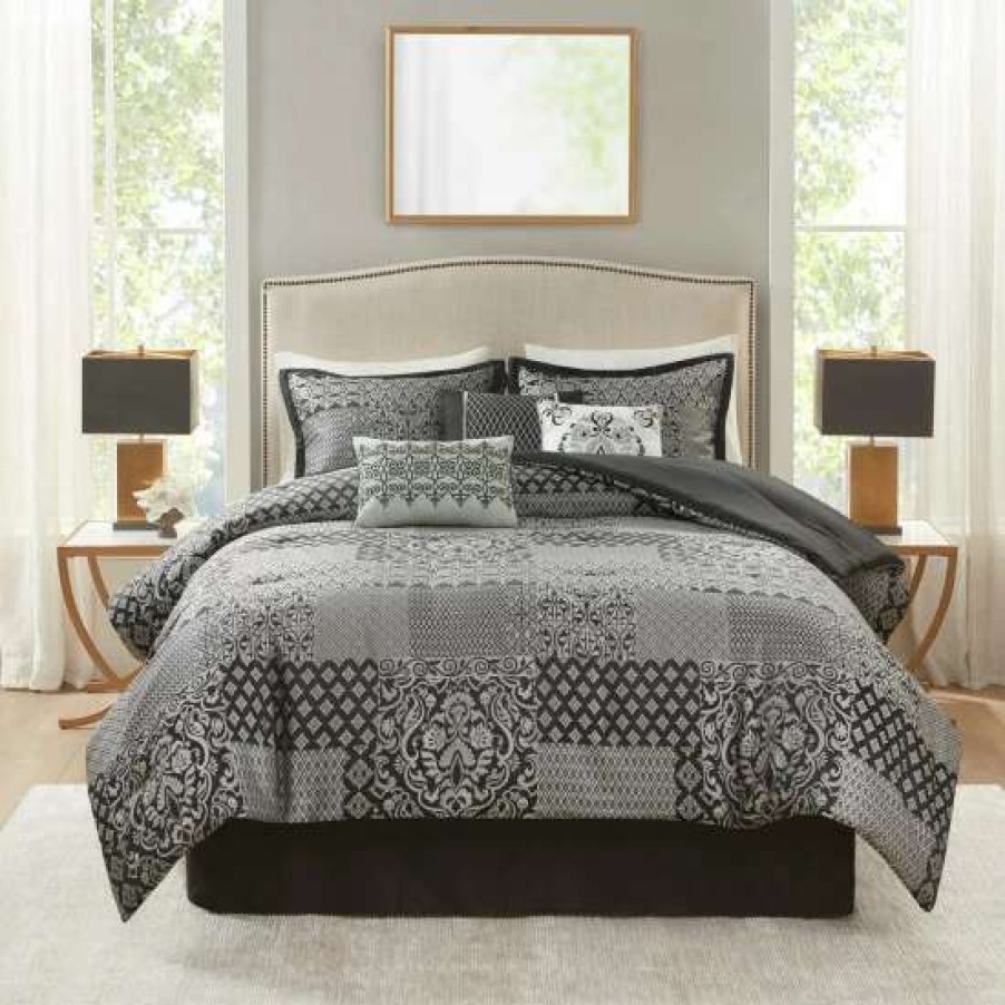 Wholesale Best Reviews Of Madison Park Paxton 7 Piece Jacquard Comforter Set Black