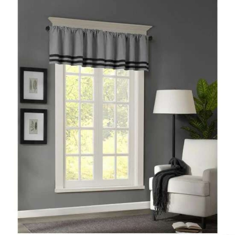 New Best Reviews Of Madison Park Meyers Microsuede Striped Window Valance Grey / Black