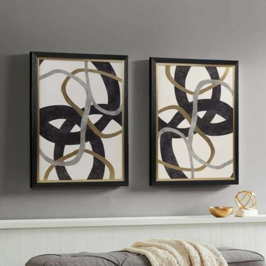 Online Flash Sale Madison Park Moving Midas Black Abstract Gold Foil Framed Canvas 2 Piece Set