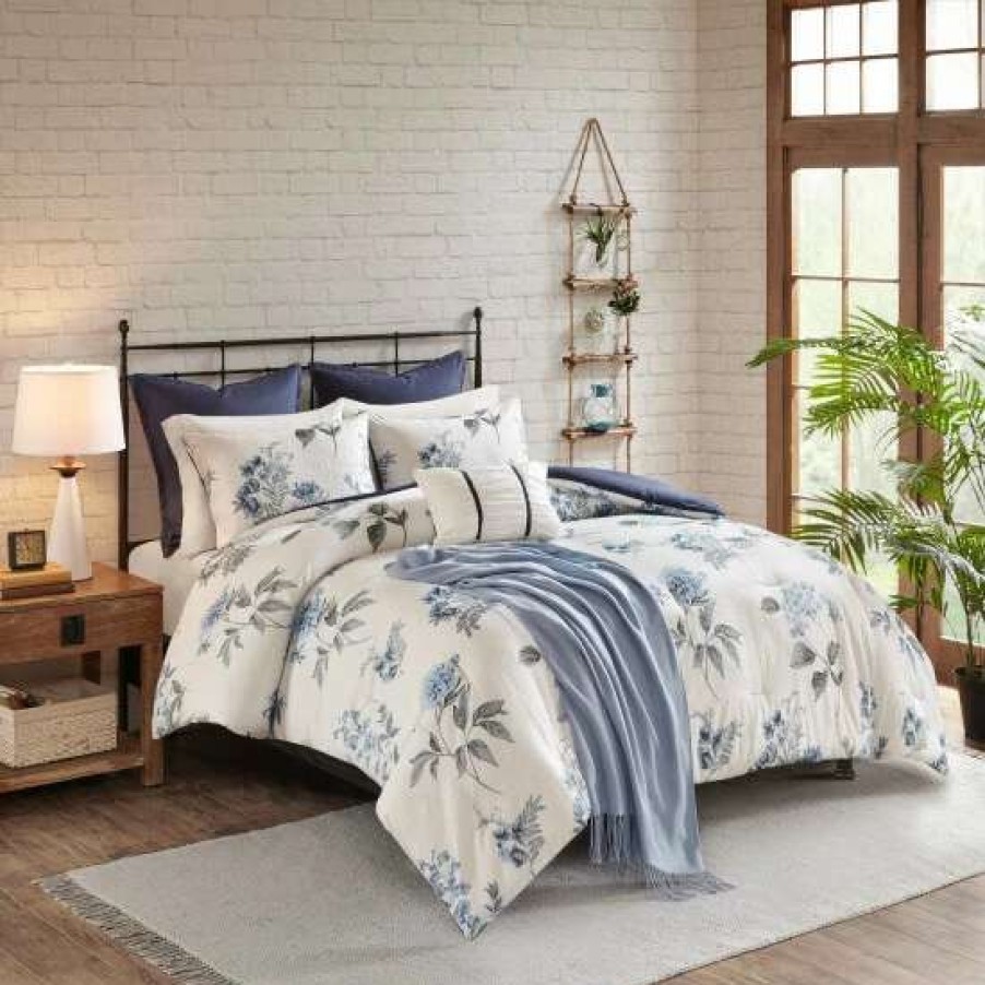 Clearance Promo Madison Park Monah Blue 7 Piece Printed Seersucker Comforter Set With Throw Blanket