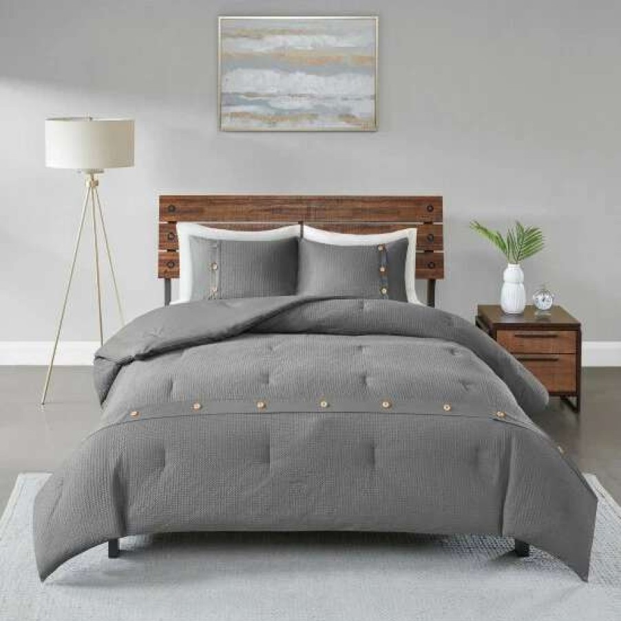 Online Cheapest Madison Park Rianon Grey Cotton Waffle Weave Comforter Set