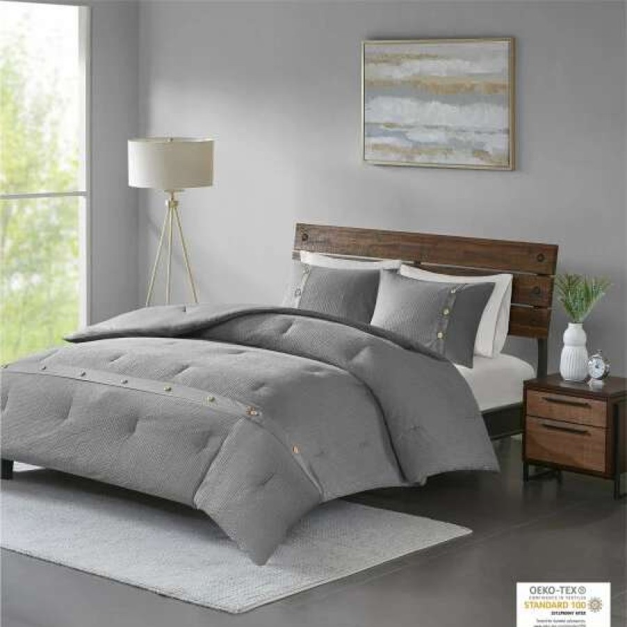 Online Cheapest Madison Park Rianon Grey Cotton Waffle Weave Comforter Set