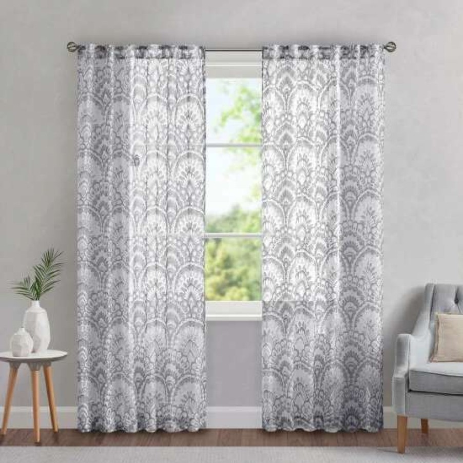 Hot Coupon Madison Park Cyrene Printed Burnout Sheer Single Curtain Panel Seafoam