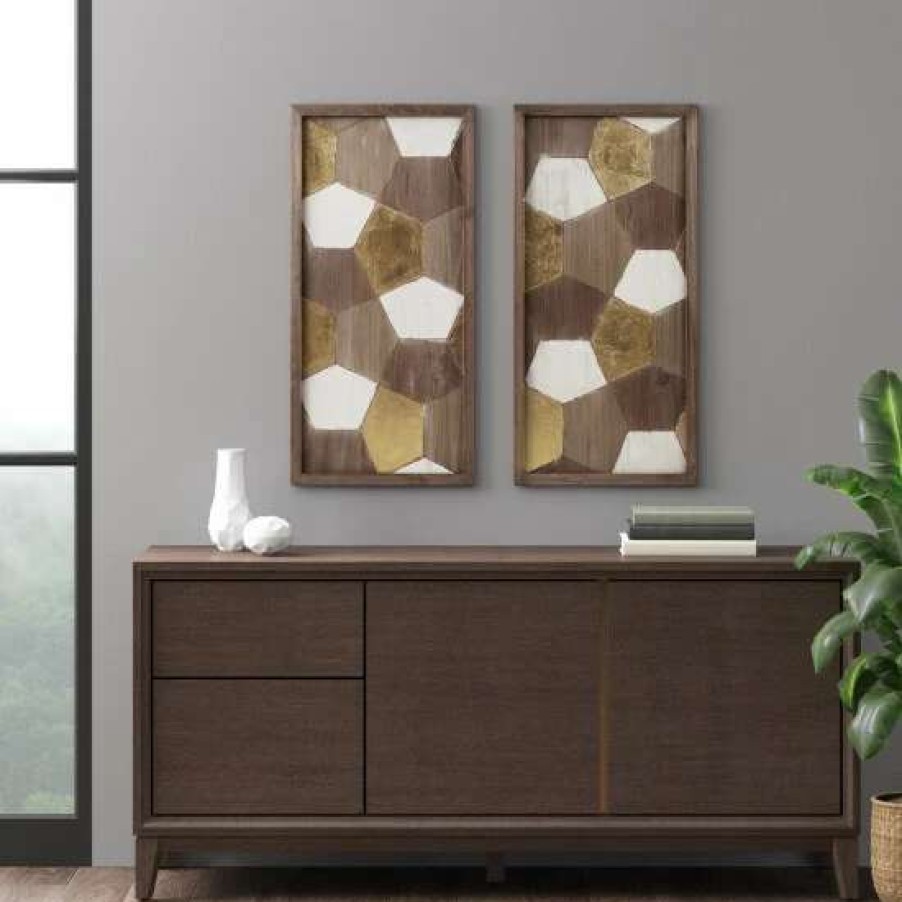 Online Outlet Madison Park Motley Neutral/ Gold Geo Wood Carved Wall Panel 2 Piece Set