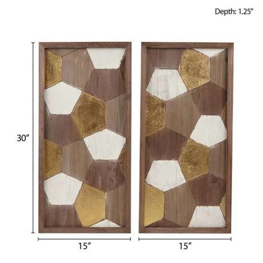 Online Outlet Madison Park Motley Neutral/ Gold Geo Wood Carved Wall Panel 2 Piece Set