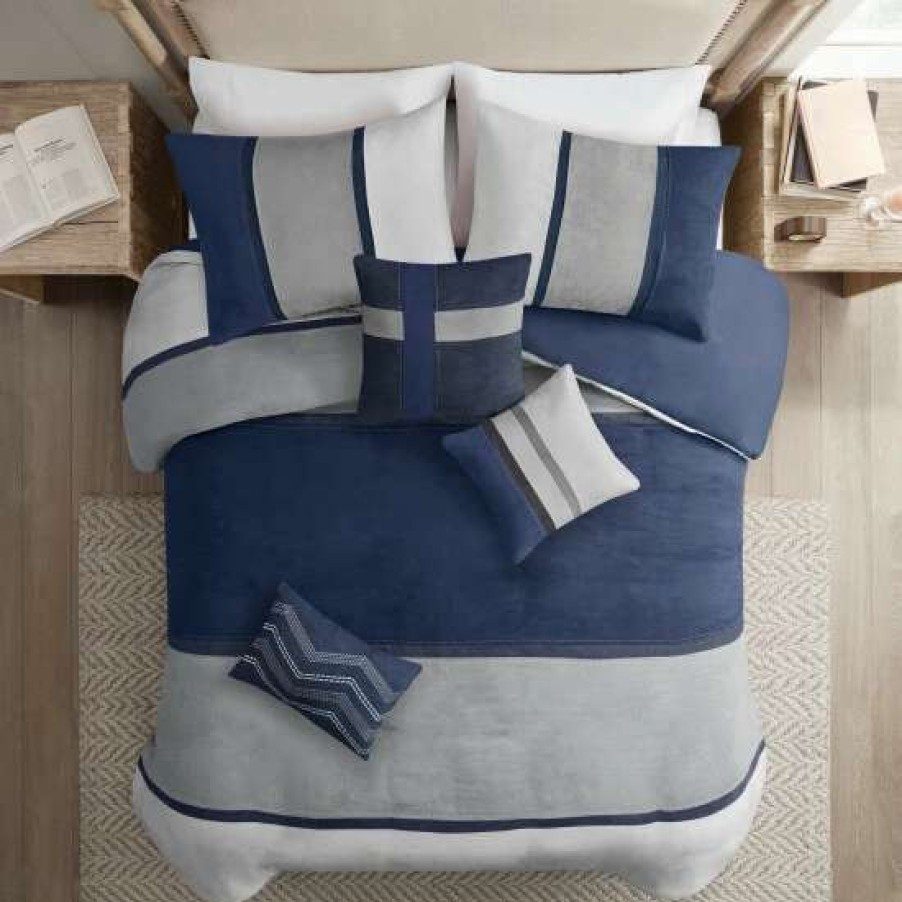 Hot Cheap Madison Park Hanover Blue Duvet Cover Set