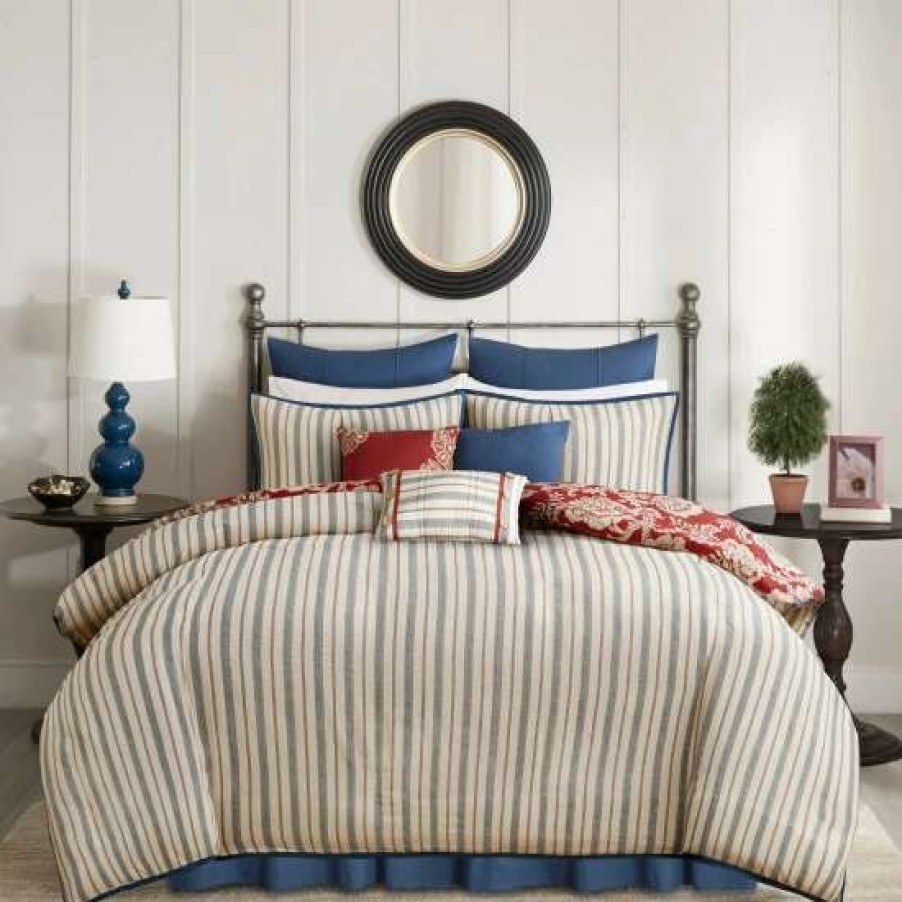 Clearance Flash Sale Madison Park Georgia Red Cotton Duvet Cover Set