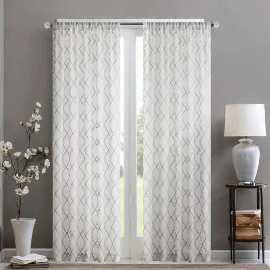 Hot Top 10 Madison Park Iris Embroidered Diamond Sheer Single Curtain Panel