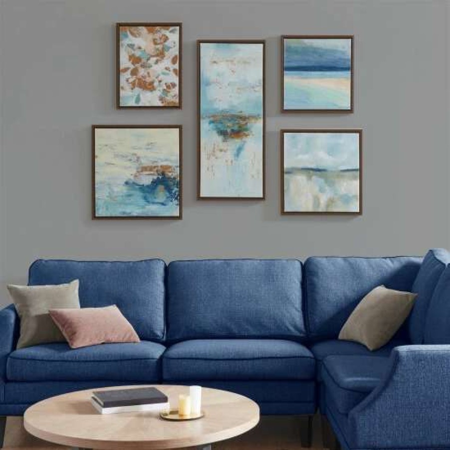 Online Brand New Madison Park Blue Horizon Blue Gallery Art 5 Piece Set With Bronze Frame