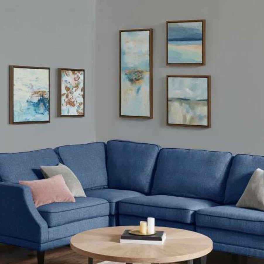 Online Brand New Madison Park Blue Horizon Blue Gallery Art 5 Piece Set With Bronze Frame