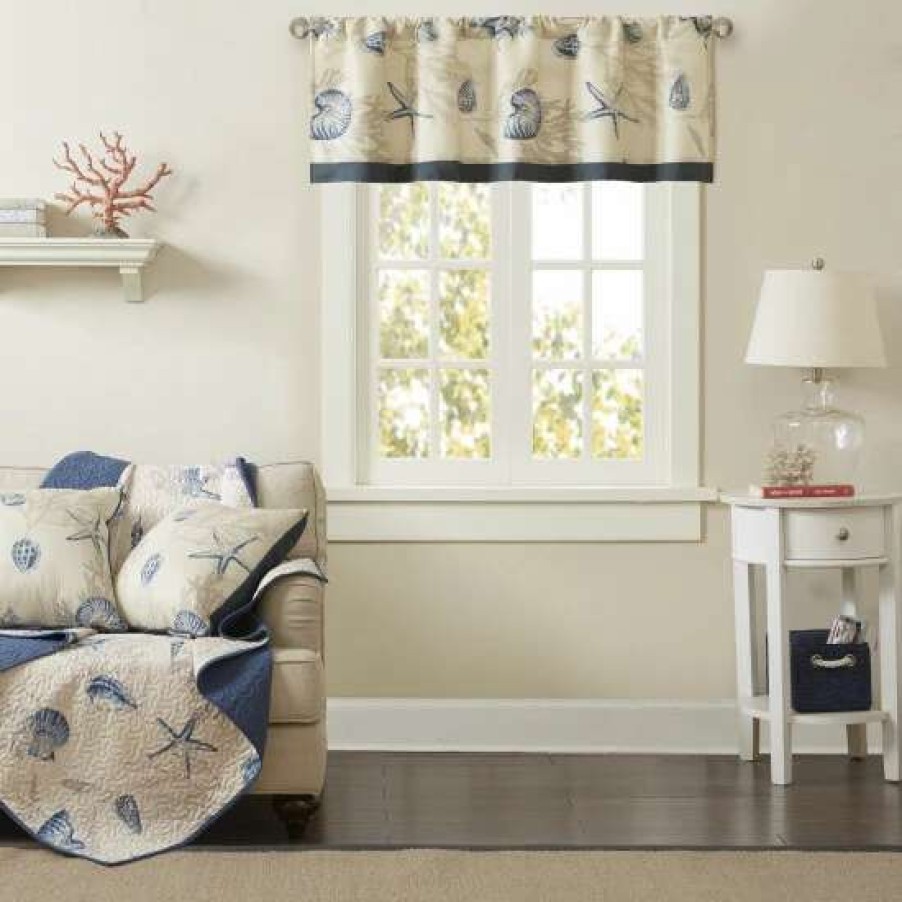 Best Cheapest Madison Park Nantucket Navy Cotton Printed Window Valance With Coastal Motif/ Rod Pocket Finish