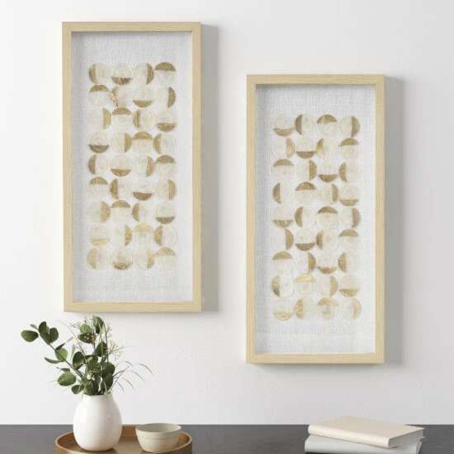 Online Discount Madison Park Aurelian Emblem Framed Capiz Shadowbox 2 Piece Set Natural/Gold