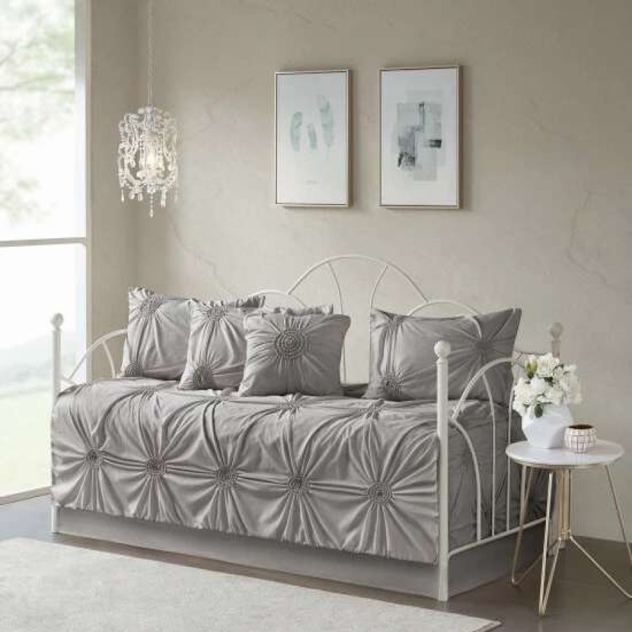 New New Madison Park Lorilyn Dark Gray 6-Piece Day Bed Cover Set With Elastic Embroidery