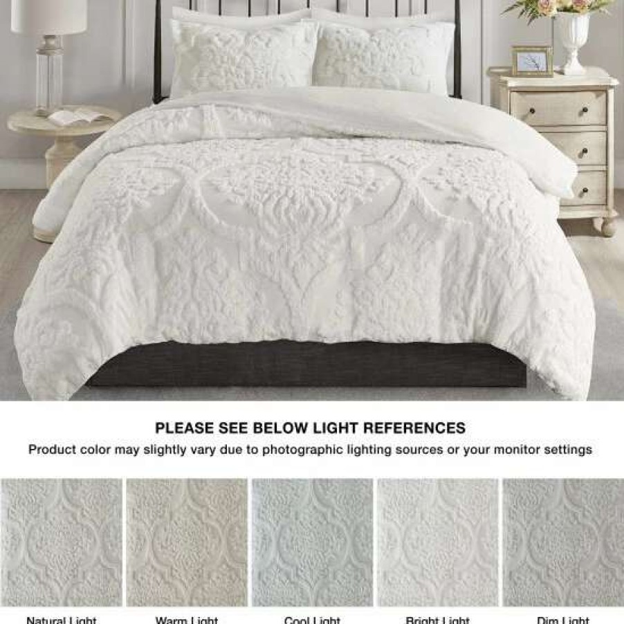 Online Best Deal Madison Park Aeriela Tufted Cotton Chenille Damask Duvet Cover Set Off White