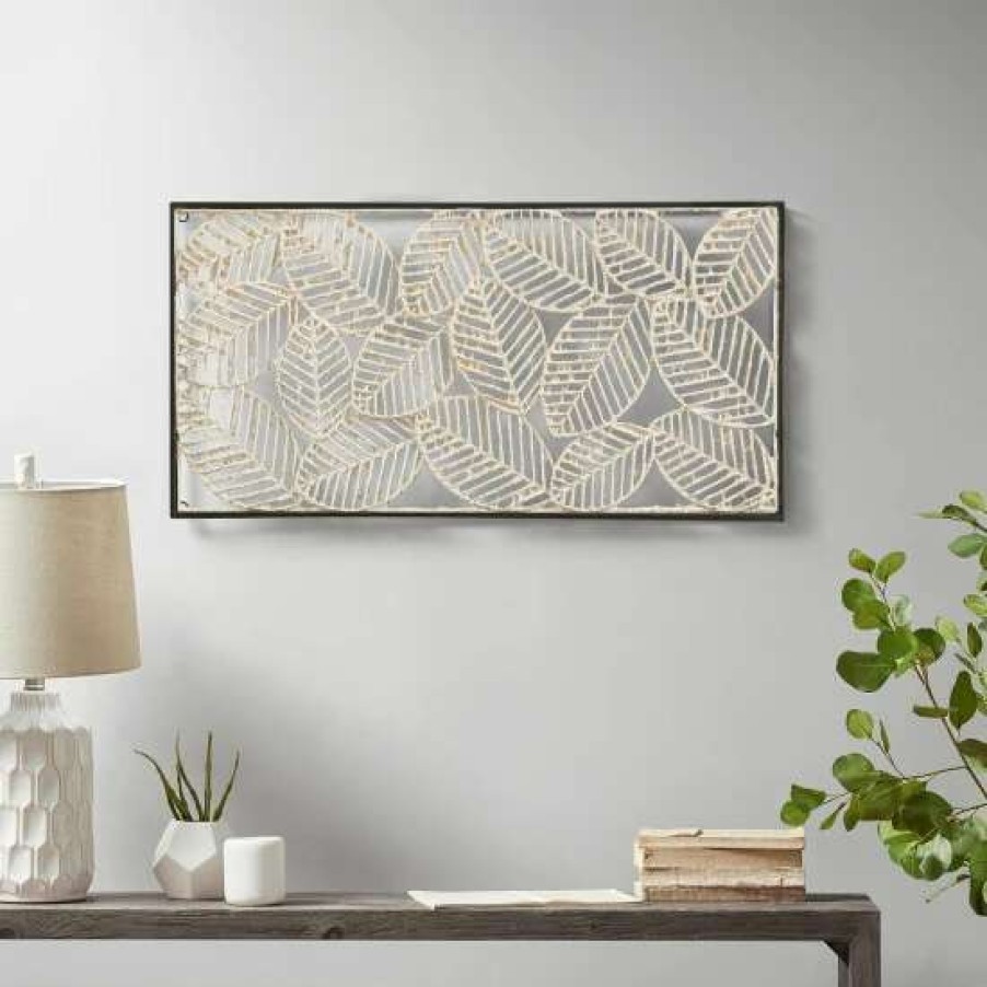 Best Discount Madison Park Paper Cloaked Leaves Natural Paper Cloaked Wall Decor Metal Frame