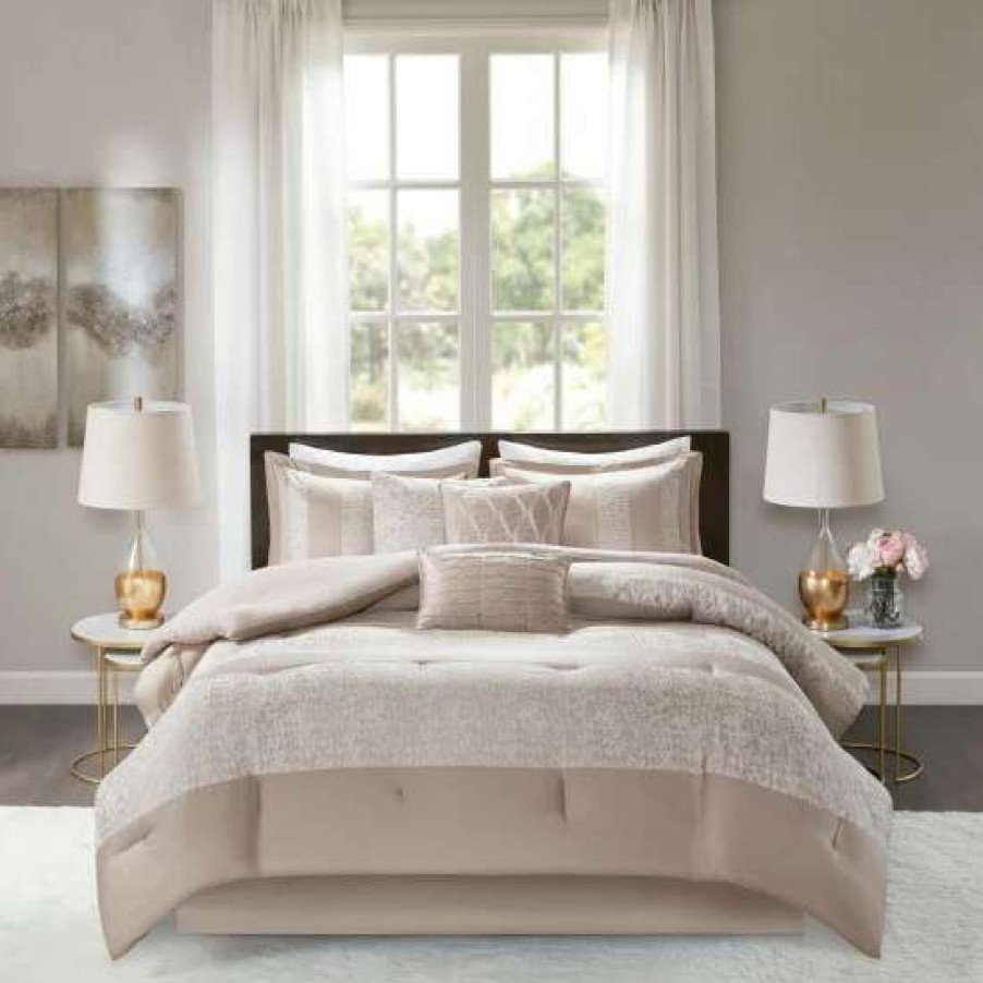 Online Brand New Madison Park Elicia Taupe 7 Piece Chenille Jacquard Comforter Set