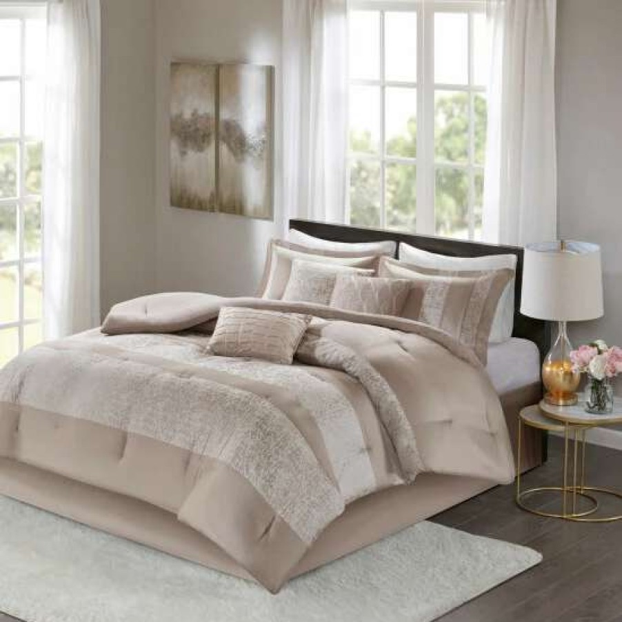 Online Brand New Madison Park Elicia Taupe 7 Piece Chenille Jacquard Comforter Set