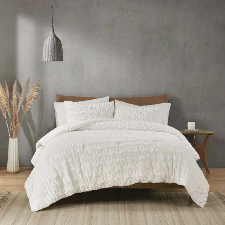 Online Best Deal Madison Park Dakota Ruched Faux Fur Down Alternative Comforter Set Ivory