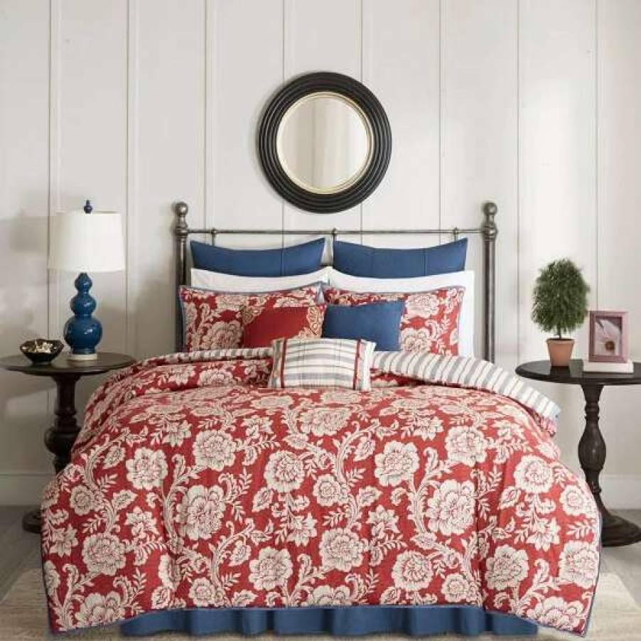 Wholesale Flash Sale Madison Park Georgia Red Cotton Twill Reversible 9-Piece Comforter Set