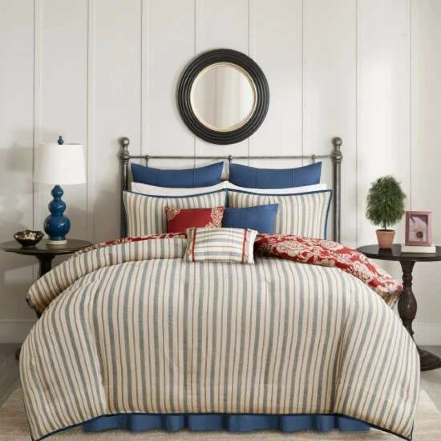 Wholesale Flash Sale Madison Park Georgia Red Cotton Twill Reversible 9-Piece Comforter Set