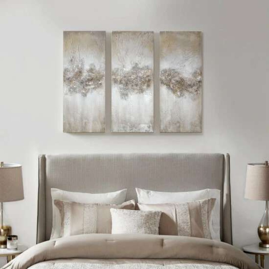 Best Top 10 Madison Park Luminous Taupe Hand Painted Heavy Textured Glitz Canvas 3 Piece Set