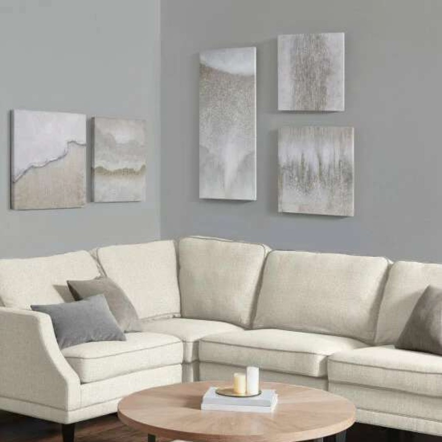 Best Cheap Madison Park Natural Essence Neutral Abstract Hand Embellished Glitz Canvas 5 Piece Gallery Set