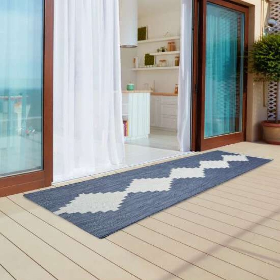 New Buy Madison Park Stella Navy/ White Modern Geo Indoor/ Outdoor Rug