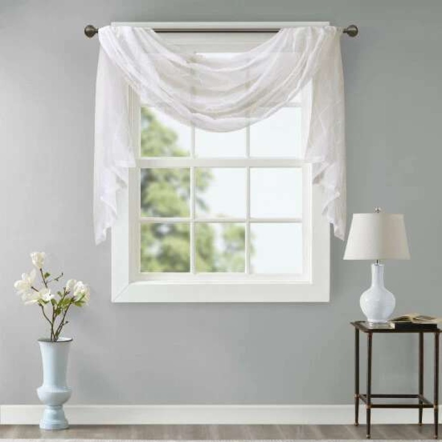 Clearance New Madison Park Iris Diamond Sheer Embroidered Window Curtain Scarf