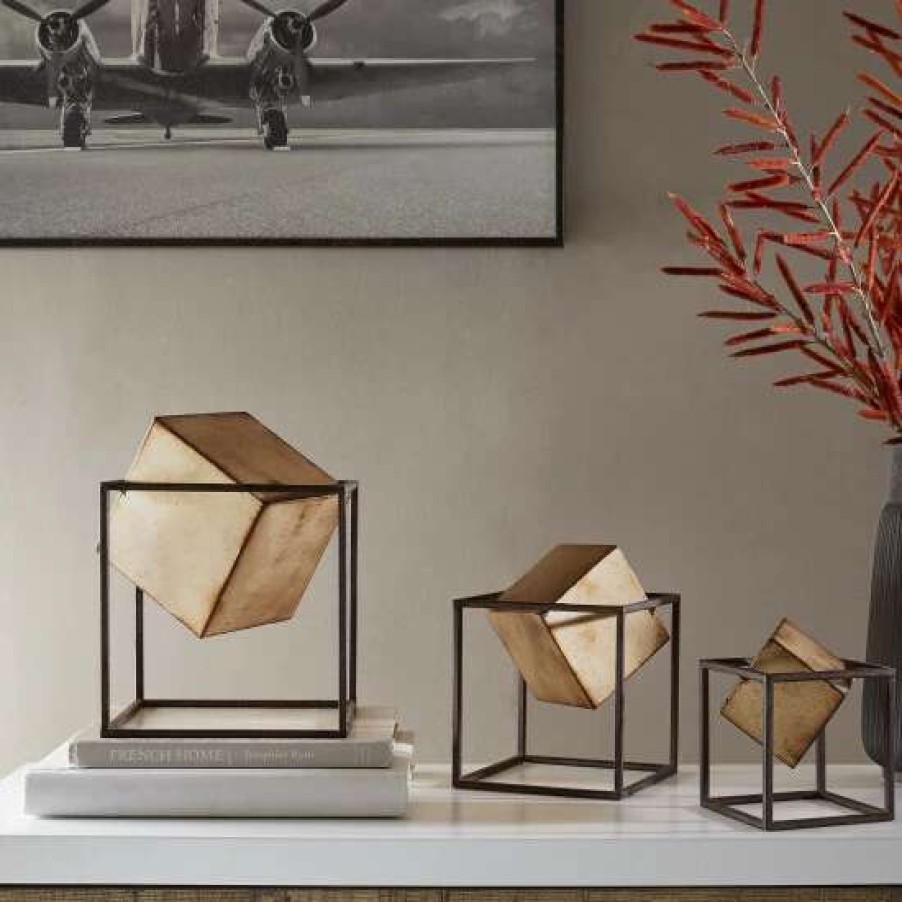 Wholesale Outlet Madison Park Asher Black/ Gold Cube Decor Set Of 3